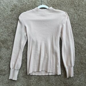Cream Sweater with Puff Sleeves and Mock Neck